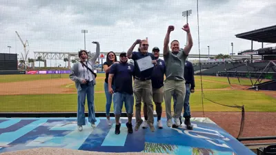 City of Kyle Parks and Recreation staff members celebrate at the Texas Recreation and Park Society conference in Corpus Christi, TX.