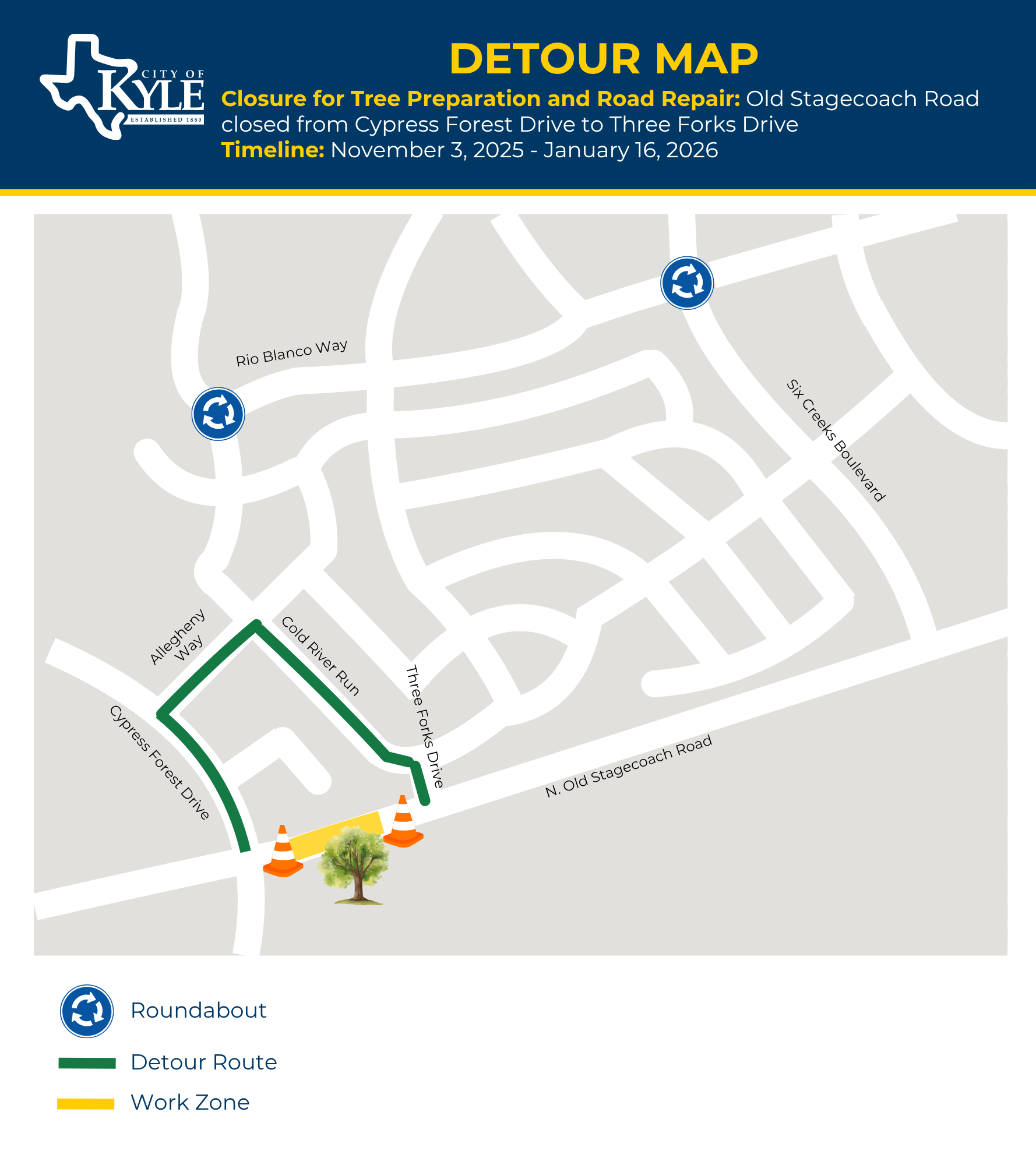 Old Stagecoach Tree Relocation Road Closure: November 3, 2025 – January 16, 2026